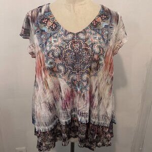 One World Paisley and Lace Flowy Top
